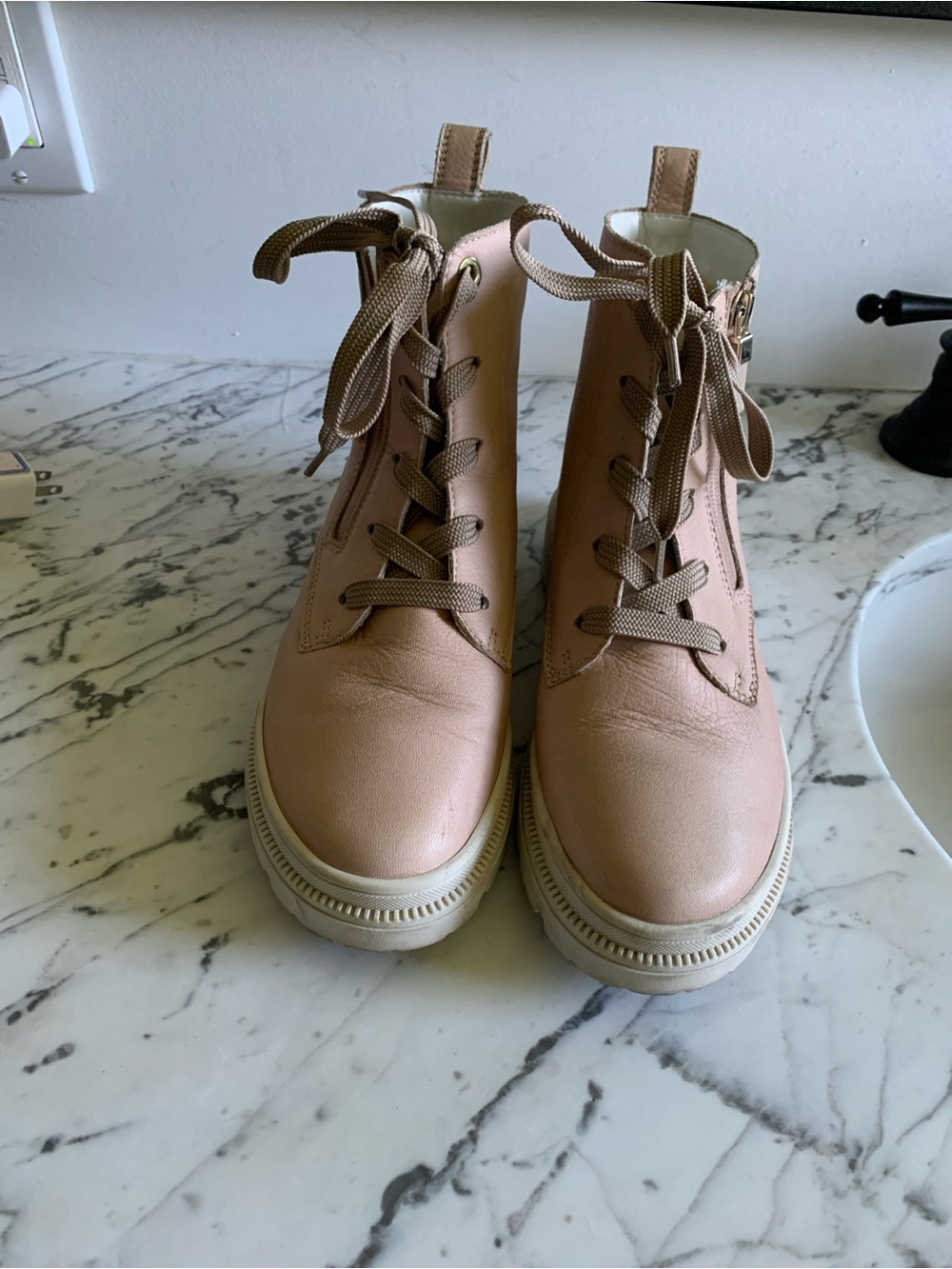 Women’s Ara Blush Pink/Beige Lace-Up Combat Boots